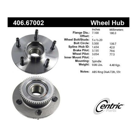 Centric C-Tek Standard Hub and Bearing Assembly; With ABS Tone Ring, C-Tek 406.67002E